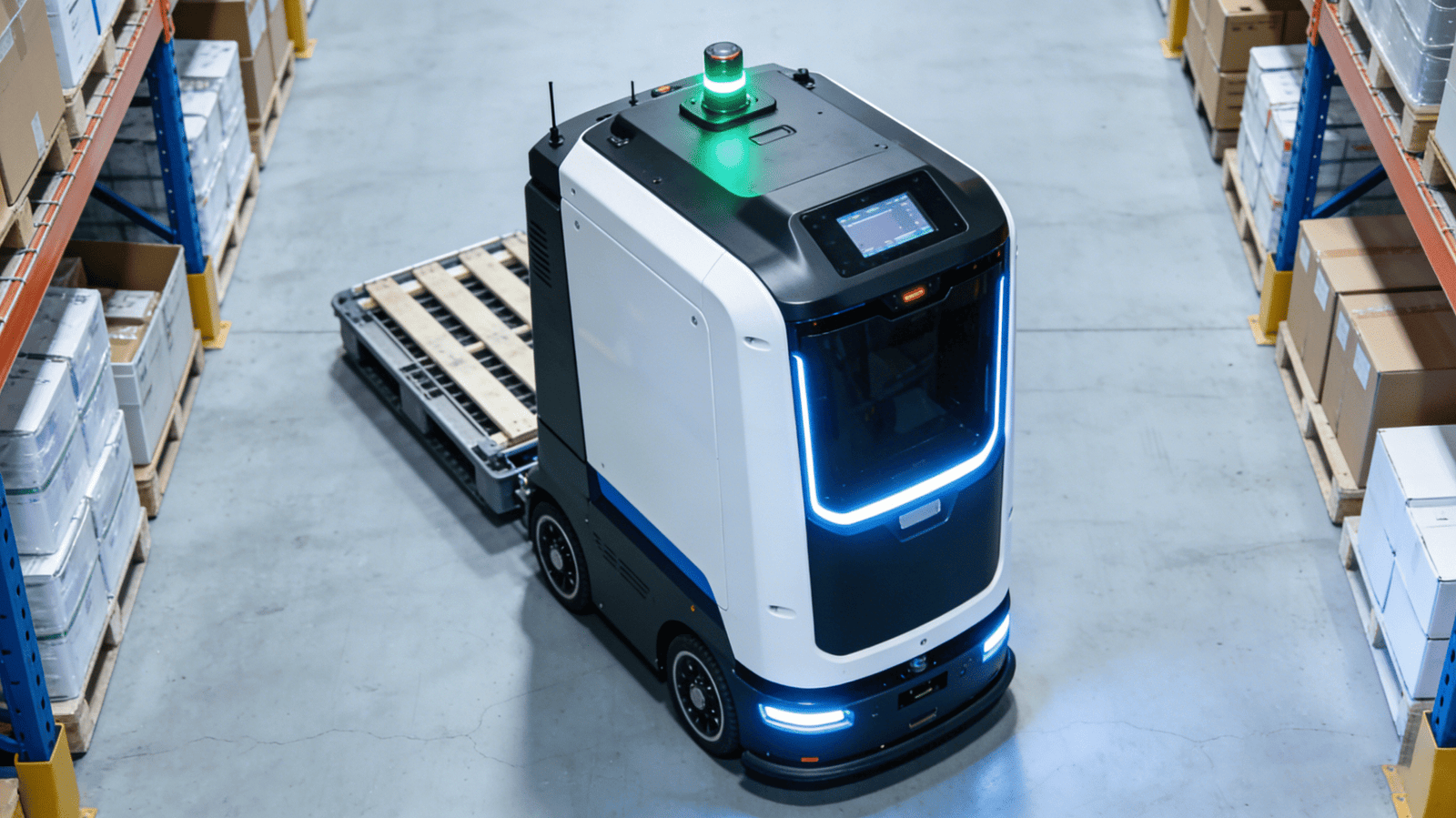 AGV robot in warehouse powered by lithium battery